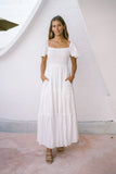 Eleyna White Stripe Tiered Maxi Dress