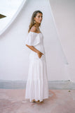 Eleyna White Stripe Tiered Maxi Dress