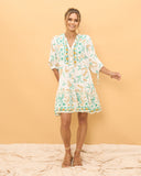 Wisteria Blue Floral Boho Button Down Mini Dress