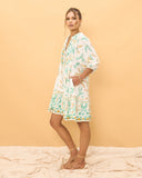 Wisteria Blue Floral Boho Button Down Mini Dress