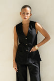 Keke Black Linen Blend Vest