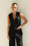 Keke Black Linen Blend Vest