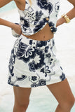 Morgana Beige Navy Floral Mini Skort