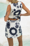 Morgana Beige Navy Floral Mini Skort