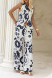 Morgana Beige Navy Floral Pants