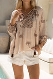 Kaena Brown Tropical Embroidered Blouse