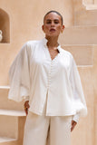 Erin White Button Balloon Sleeve Blouse