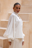 Erin White Button Balloon Sleeve Blouse