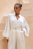 Erin White Button Balloon Sleeve Blouse
