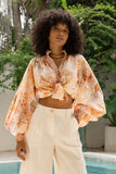 Fiorenza Orange Floral Button Balloon Sleeve Blouse