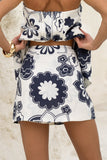 Morgana Beige Navy Floral Mini Skort