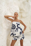 Morgana Beige Navy Floral Strapless Top