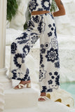 Morgana Beige Navy Floral Pants
