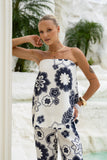 Morgana Beige Navy Floral Strapless Top