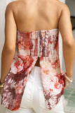 Tarielle Red Brown Floral Strapless Top