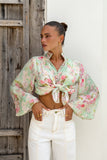 Sheila Green Pink Floral Balloon Sleeve Blouse