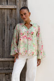 Sheila Green Pink Floral Balloon Sleeve Blouse