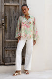 Sheila Green Pink Floral Balloon Sleeve Blouse