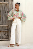 Sheila Green Pink Floral Balloon Sleeve Blouse