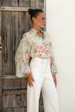 Sheila Green Pink Floral Balloon Sleeve Blouse
