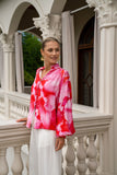 Chrisella Pink Floral Balloon Sleeve Blouse