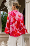 Chrisella Pink Floral Balloon Sleeve Blouse