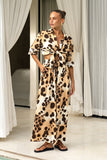 Zelina Brown Leopard Spot Wide Leg Cropped Pants