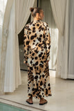 Zelina Brown Leopard Spot Wide Leg Cropped Pants
