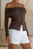 Arima Brown Off Shoulder Long Sleeve Top
