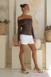 Arima Brown Off Shoulder Long Sleeve Top