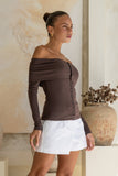 Arima Brown Off Shoulder Long Sleeve Top