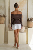 Arima Brown Off Shoulder Long Sleeve Top