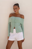 Arima Green Off Shoulder Long Sleeve Top