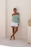 Arima Green Off Shoulder Long Sleeve Top
