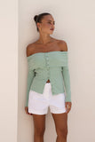 Arima Green Off Shoulder Long Sleeve Top