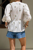 Little Palms Embroidered Green Tropical Lace Detail Blouse