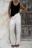 Cairo White Linen Blend Pants