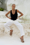 Cairo White Linen Blend Pants