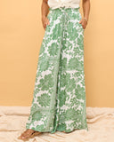 Viridiana Green Floral Wide Leg Pants
