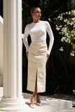 Mollie Beige Faux Leather PU Midi Skirt