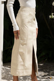Mollie Beige Faux Leather PU Midi Skirt