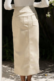 Mollie Beige Faux Leather PU Midi Skirt