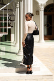 Mollie Black Faux Leather PU Midi Skirt