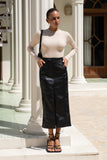 Mollie Black Faux Leather PU Midi Skirt