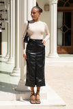 Mollie Black Faux Leather PU Midi Skirt