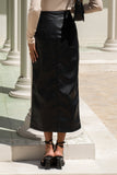 Mollie Black Faux Leather PU Midi Skirt