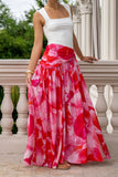 Chrisella Pink Floral Pleated Detail Maxi Skirt
