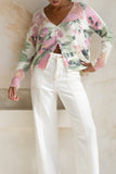Margaret Pink Green Floral Knit Cardigan