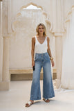 Kristin Blue Denim Wide Straight Leg Cropped Jeans