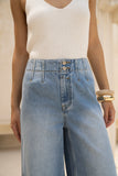 Kristin Blue Denim Wide Straight Leg Cropped Jeans